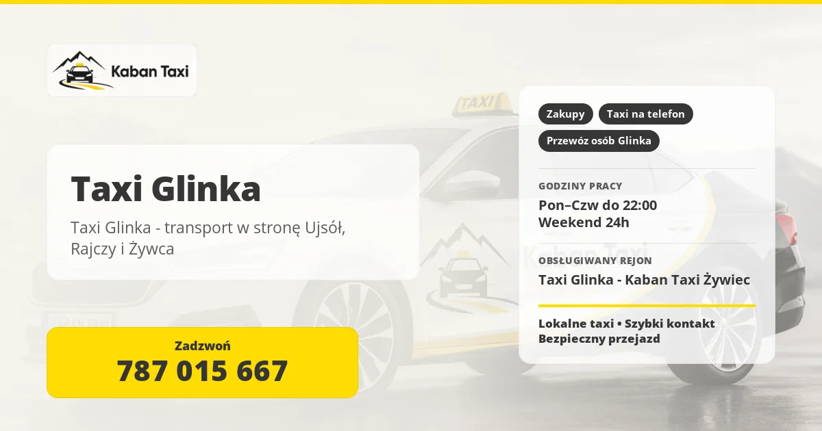 Taxi Glinka - transport w stronę Ujsół, Rajczy i Żywca