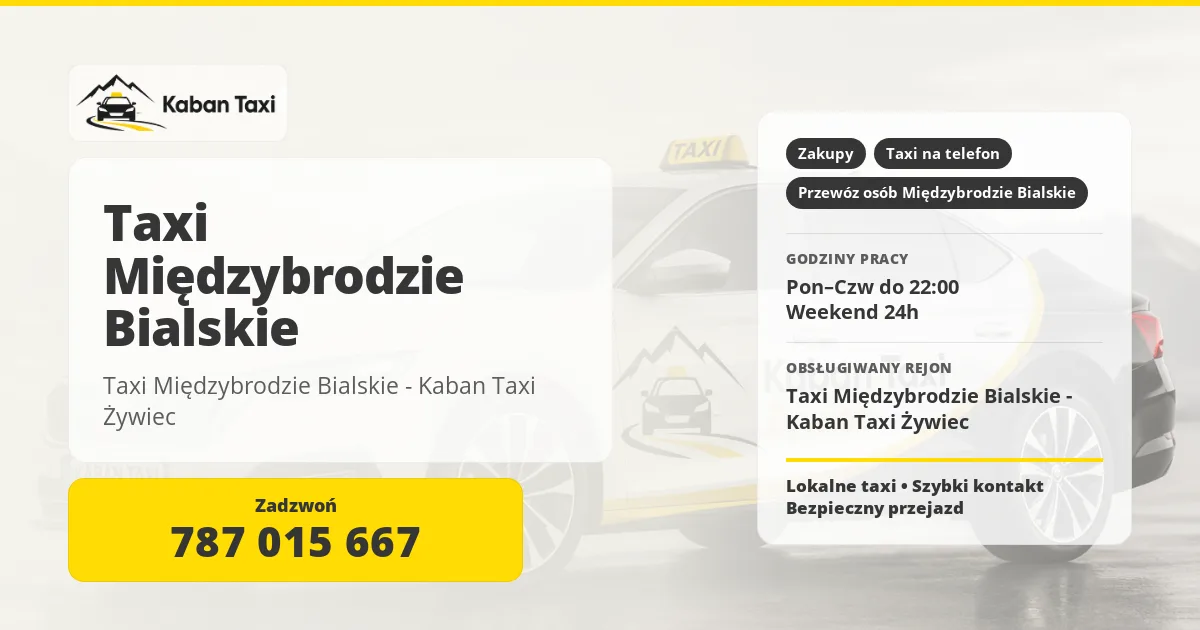 Taxi Międzybrodzie Bialskie - Kaban Taxi Żywiec