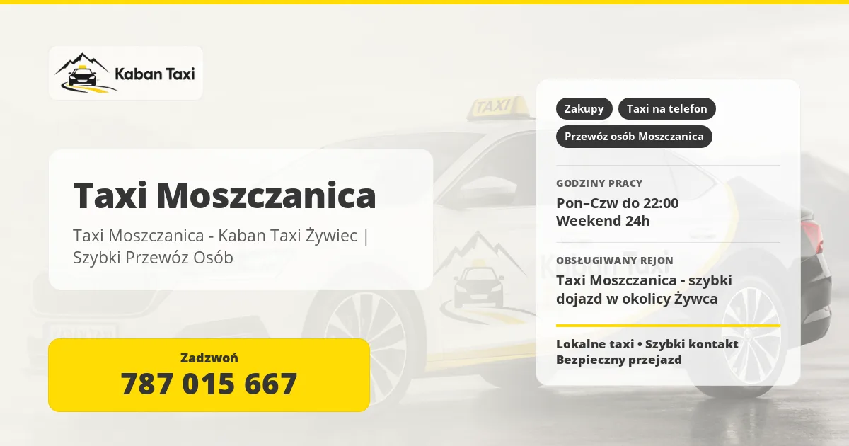 Taxi Moszczanica - Kaban Taxi Żywiec | Szybki Przewóz Osób