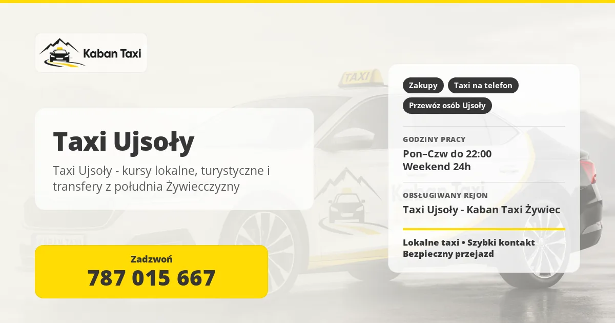 Taxi Ujsoły - kursy lokalne, turystyczne i transfery z południa Żywiecczyzny
